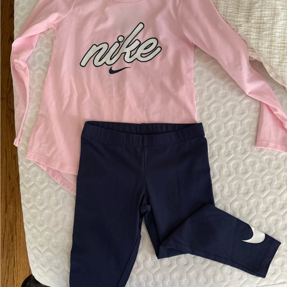 Girls Nike Pink Long Sleeve Shirt and Leggings Set